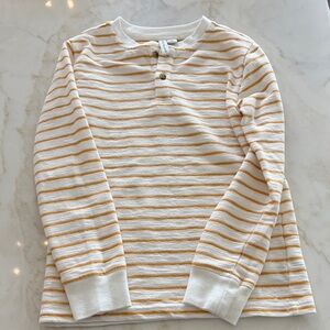 Janie and Jack White and Mustard Striped Henley Long Sleeve Top